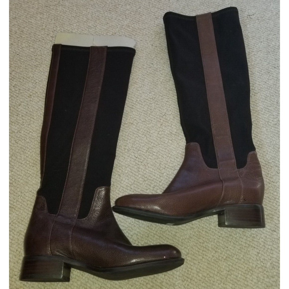 NWOB Womens Boots-NINE WEST-brown/black leather "Josemo" knee high riding-5.5 M - Picture 2 of 6